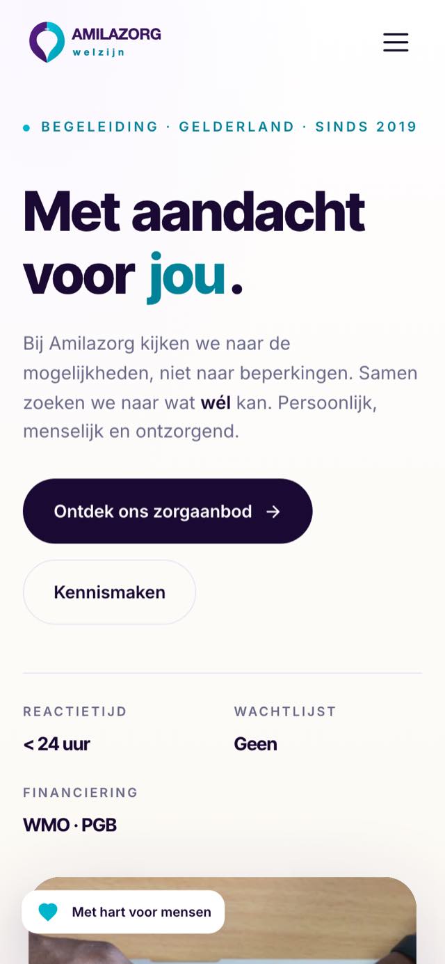 Mobiele weergave amilazorg.nl