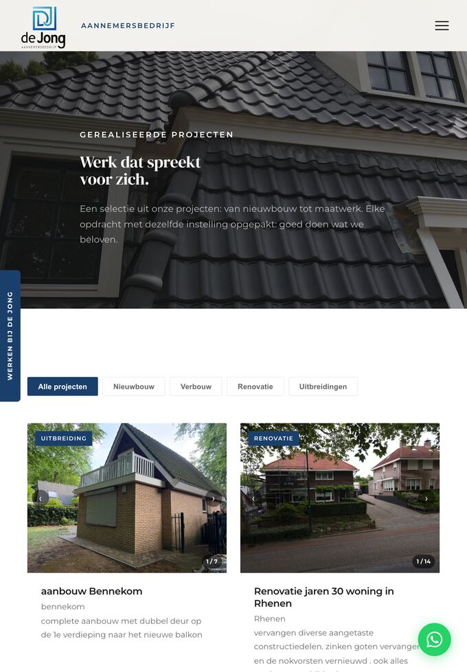 Bouwen met de Jong op een tablet, de projectenpagina