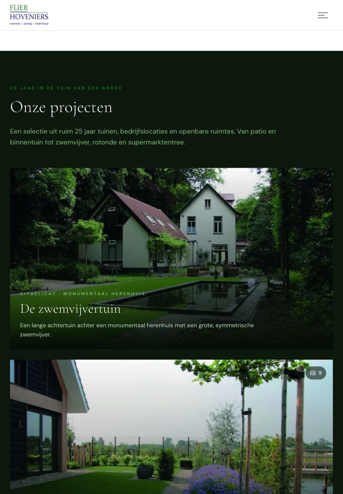 Flier Hoveniers op een tablet, de projectenpagina