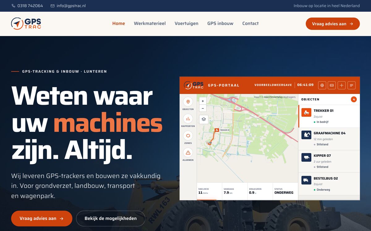 Website voor GPS Trac, gebouwd door Uniek Webdesign