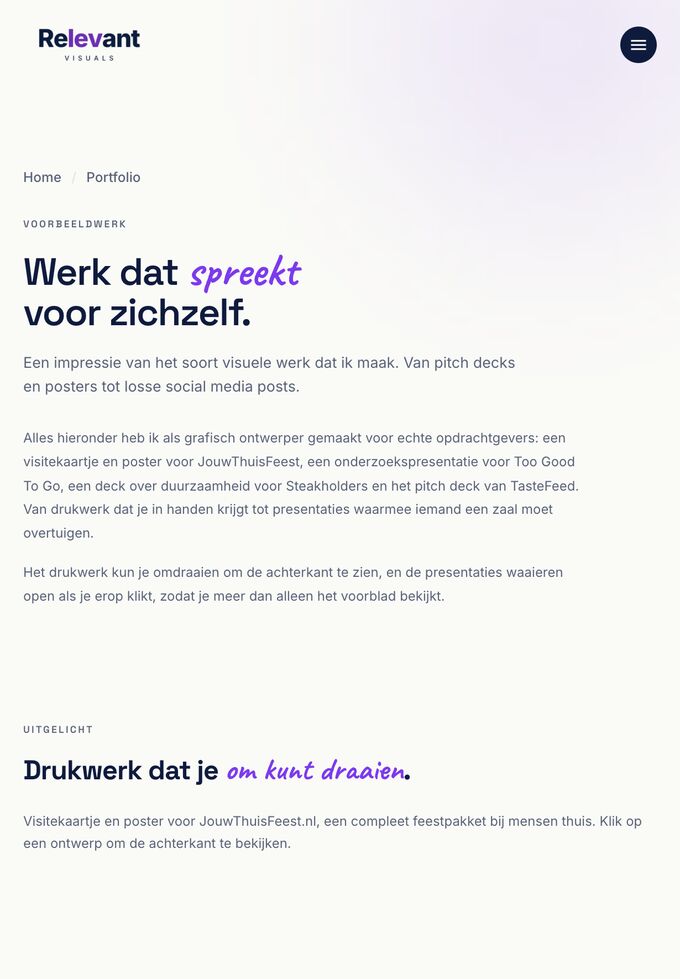 Relevant Visuals op een tablet, het portfolio