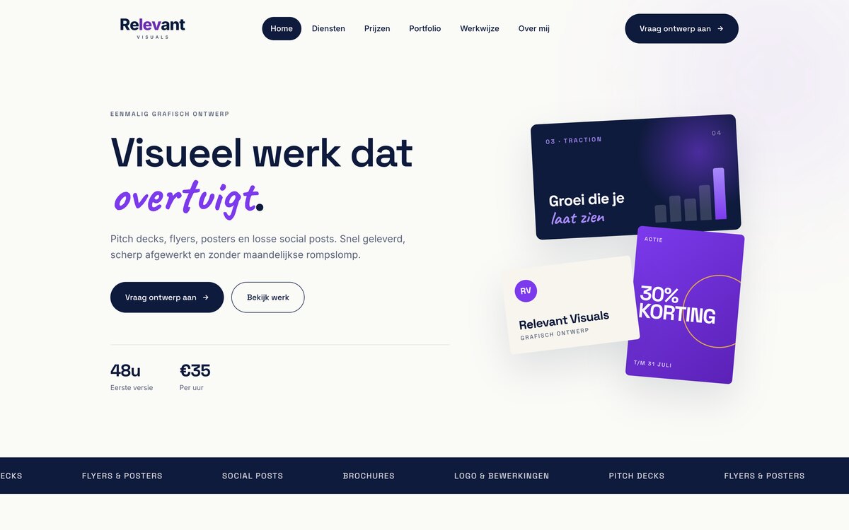 Website voor Relevant Visuals, gebouwd door Uniek Webdesign