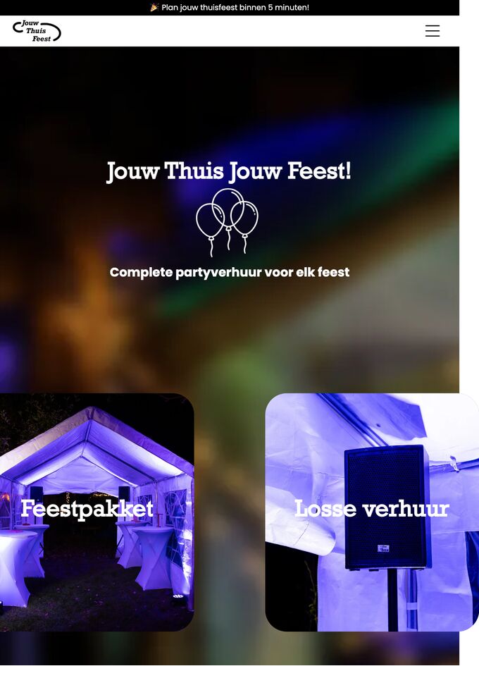 Jouw Thuisfeest op een tablet, de startpagina