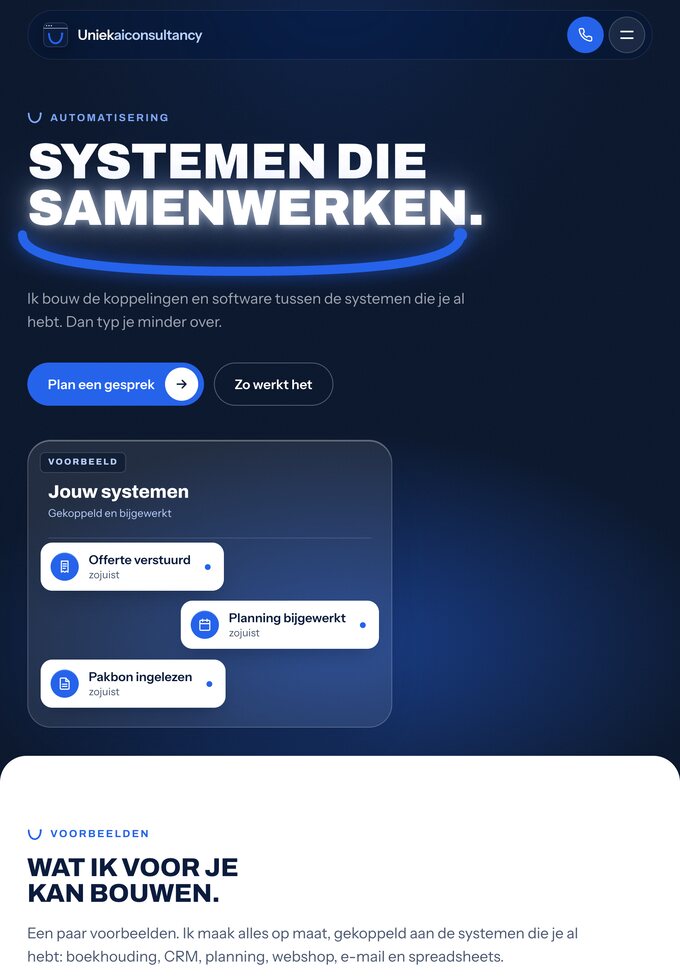 Uniekaiconsultancy op een tablet, de pagina over automatisering