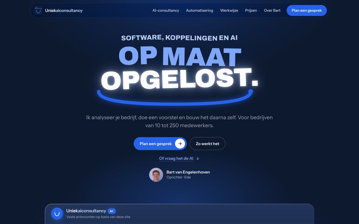 Website voor Uniekaiconsultancy, gebouwd door Uniek Webdesign