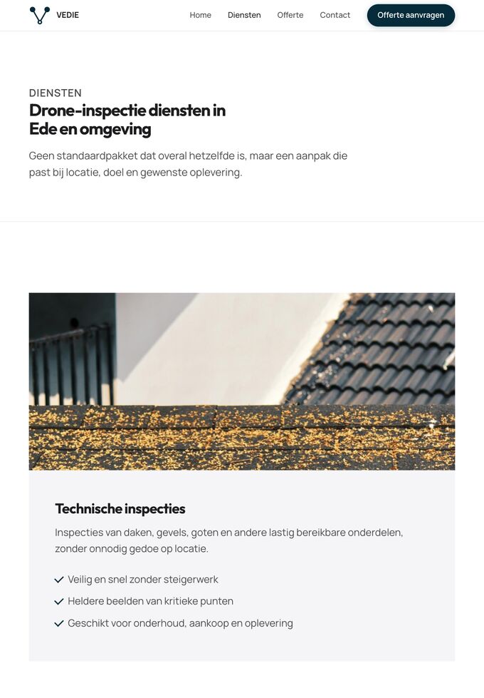 Van Engelenhoven Drone Inspecties op een tablet, de dienstenpagina
